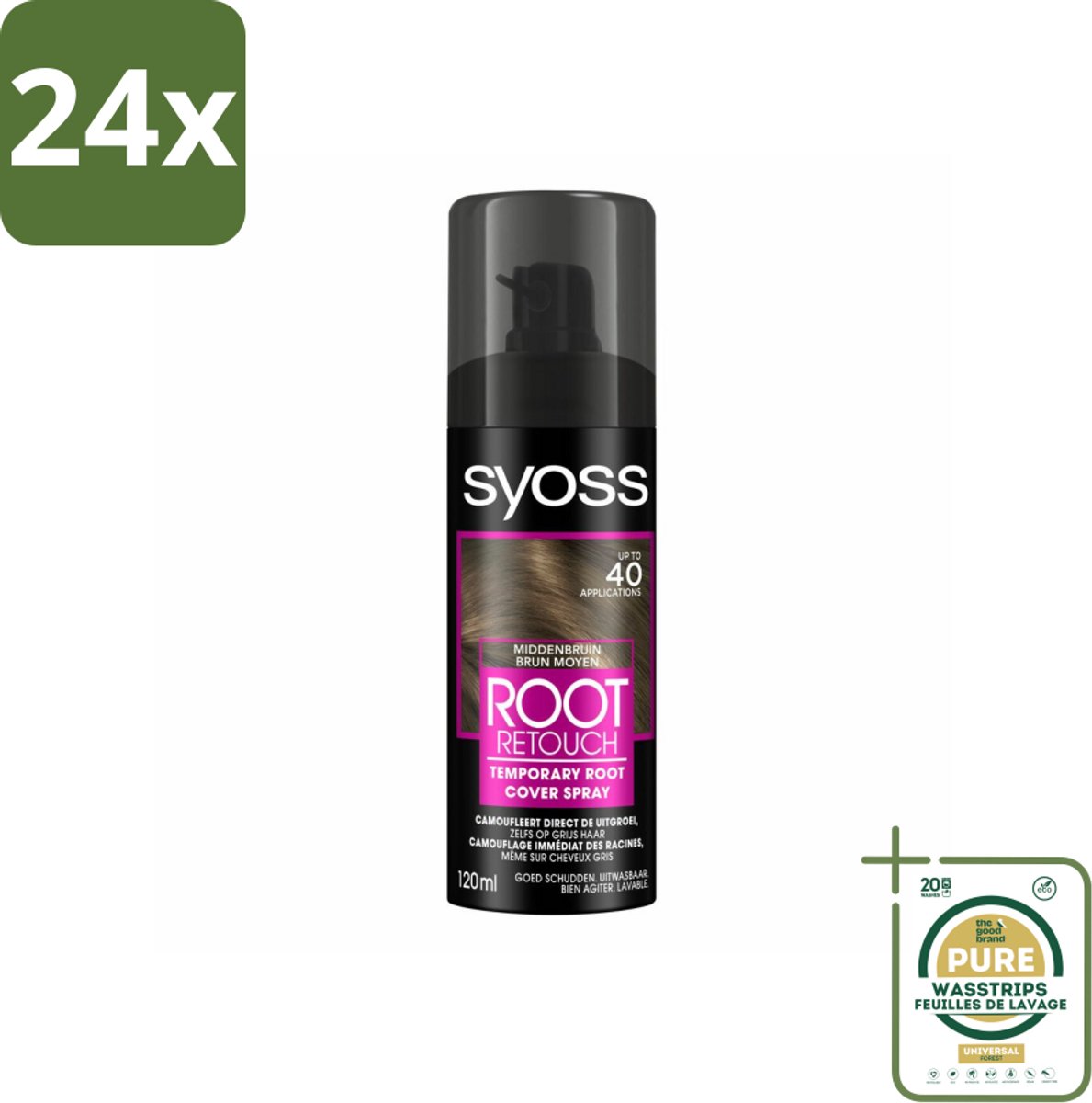 SYOSS - Uitgroeispray Middenbruin - Directe Grijsdekking - Voordeelverpakking - 24 stuks - Uitgroei spray - Tijdelijke haarverf