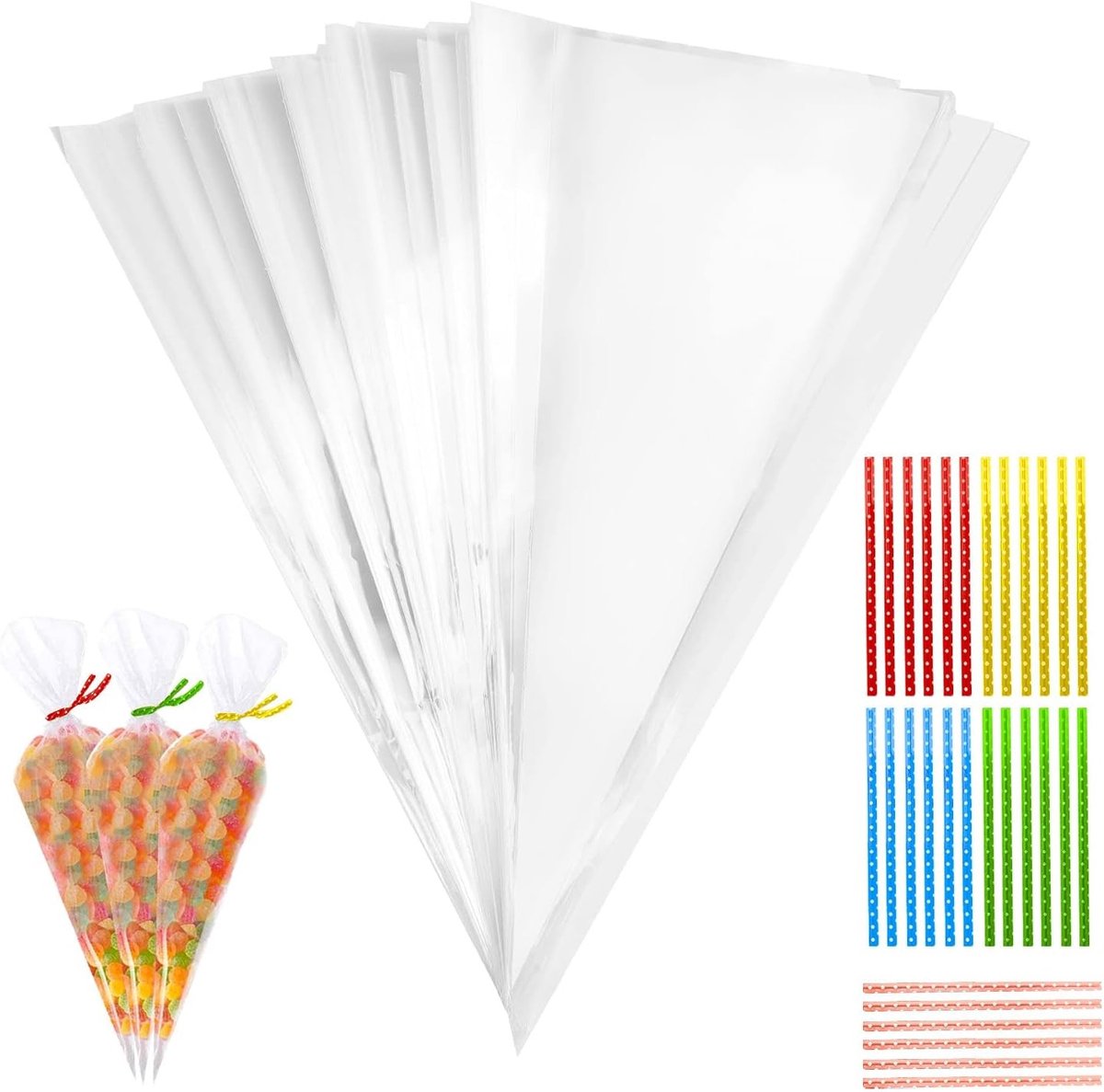 Cellofaan Snoepzakjes - Transparant - 25 x 13 cm - Met 100 Twist-Ties - Voor Snoep, Chocolade en Gebak