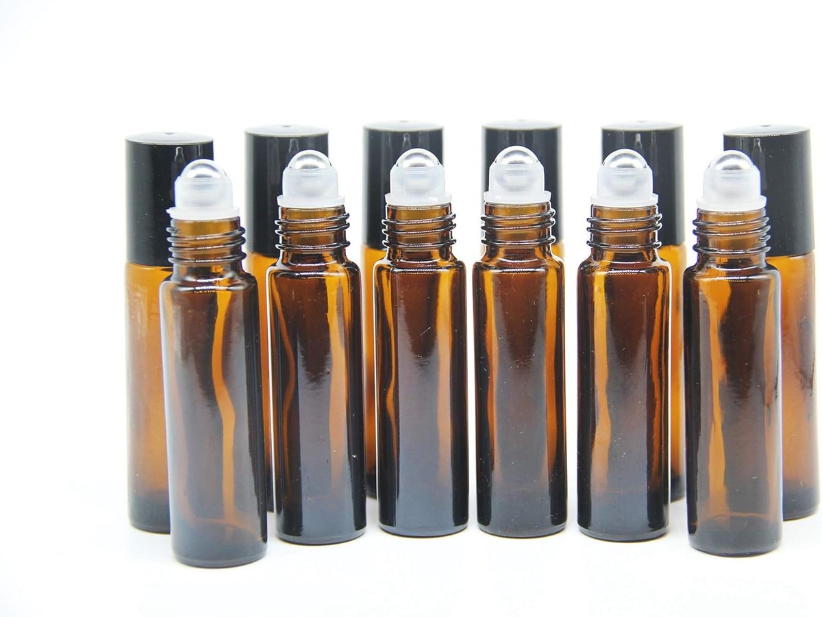 Rollerfles 10ml bruin - glas - roestvrijstalen rollerbal - ideaal voor etherische oliën - ShopVlot