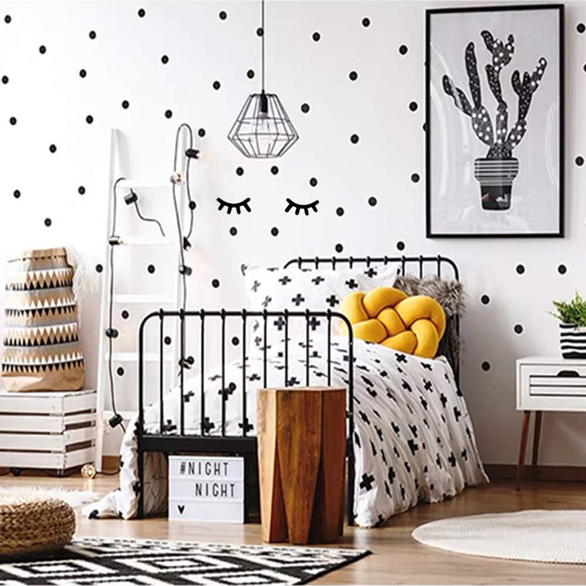 Wandsticker Dots 140 stuks - Zwarte stippen - Wanddecoratie voor kinderkamer - Eenvoudig te bevestigen - ShopVlot