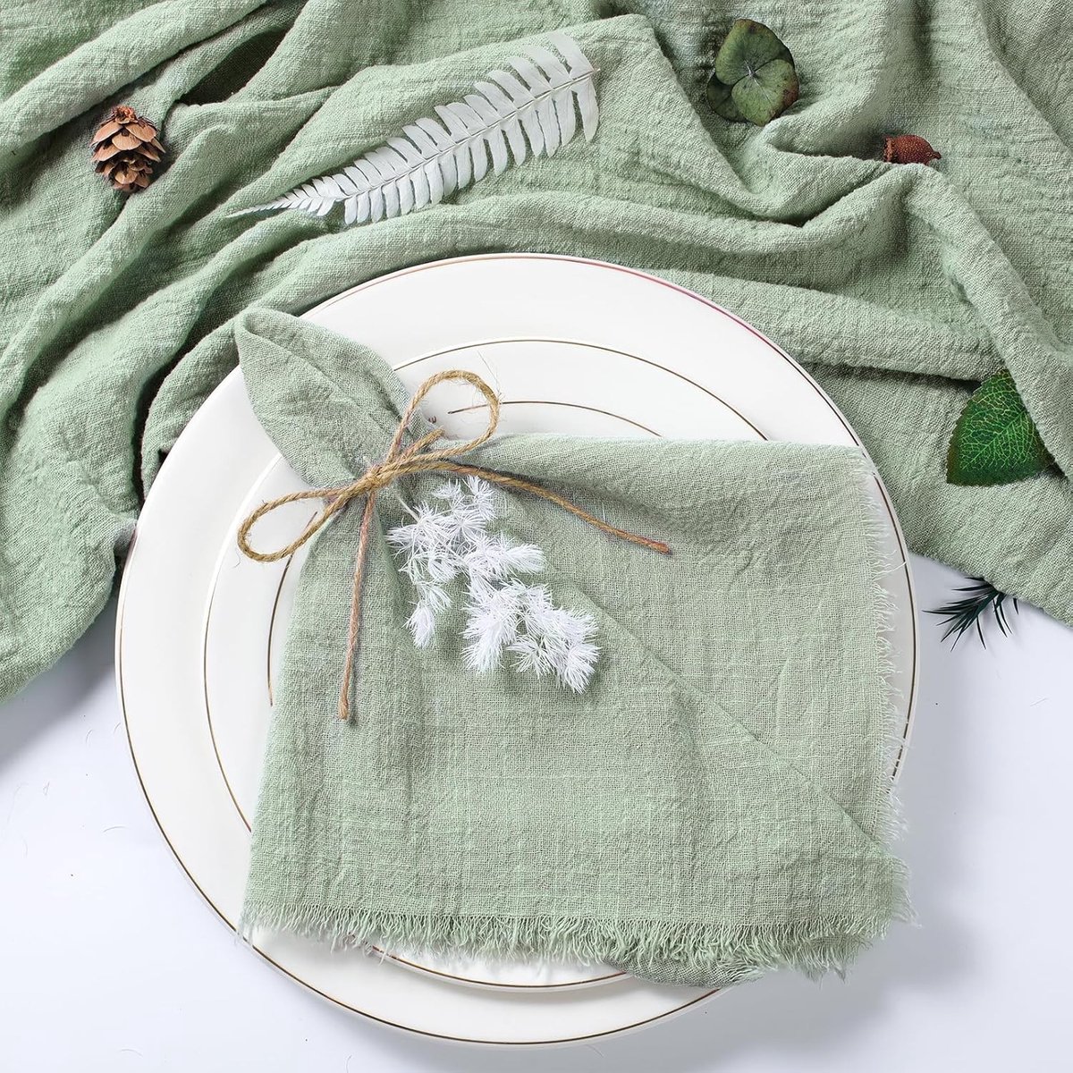 Katoenen Gaas Servetten - Licht Groen - 42 x 42 cm - Herbruikbare Servetten voor Bruiloft en Tafel Decoratie