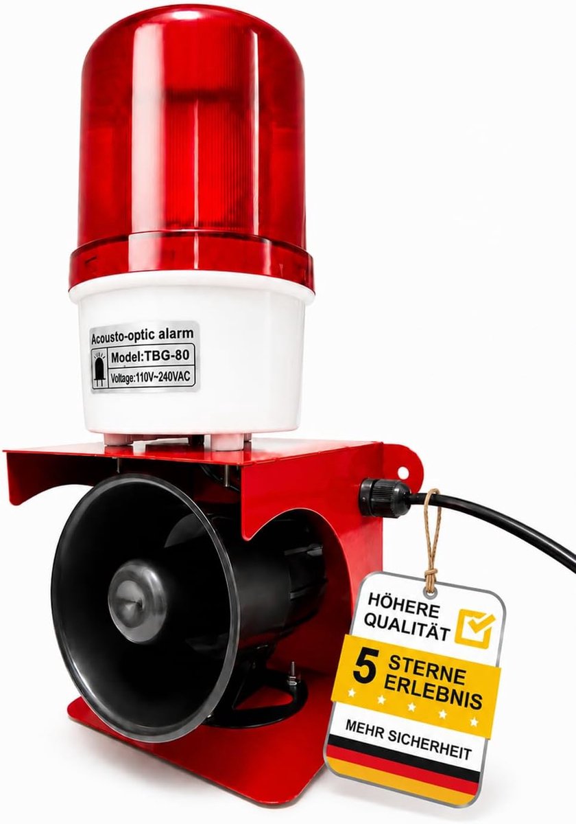 Valchoose Industriële sirene 115 dB met led-flitslicht, volume instelbaar, IP65 waterdicht, akoestisch optisch - ShopVlot