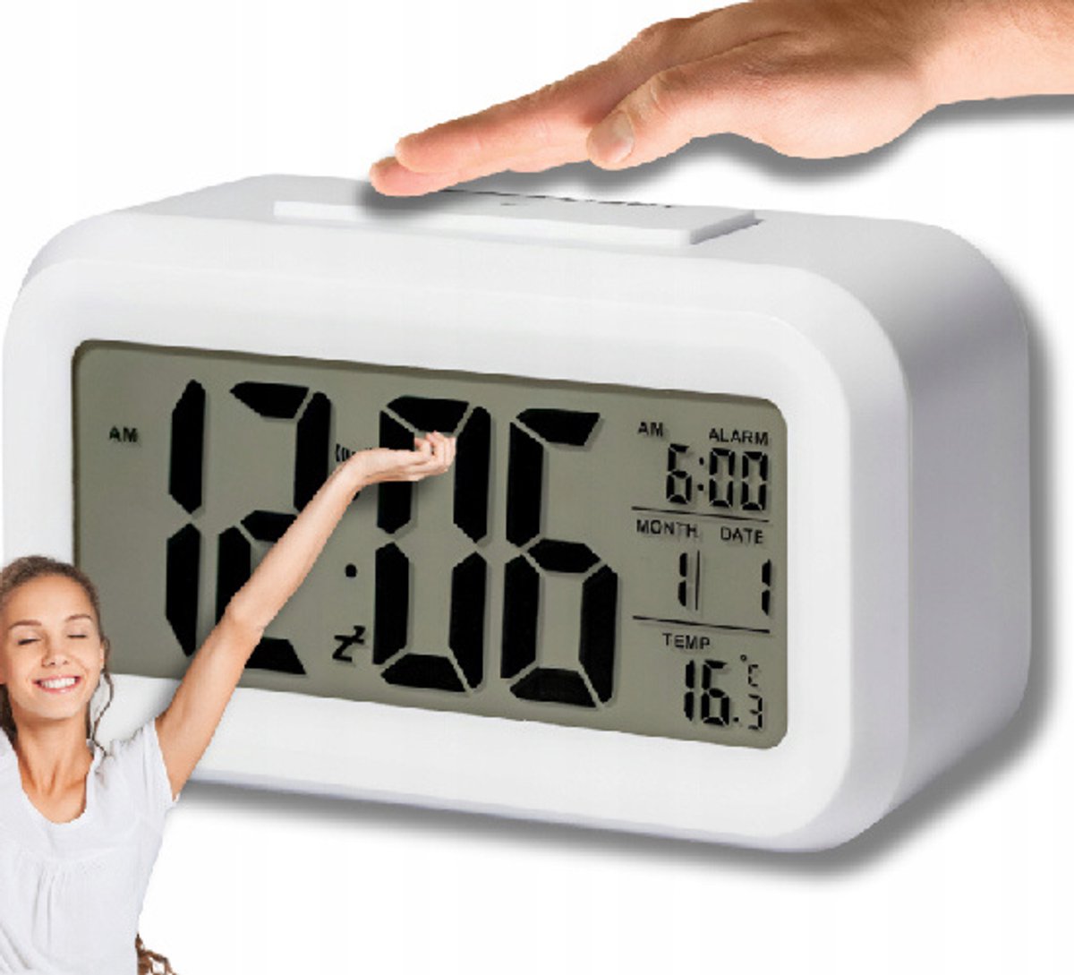 Met digitale wekker met thermometer en snooze-functie