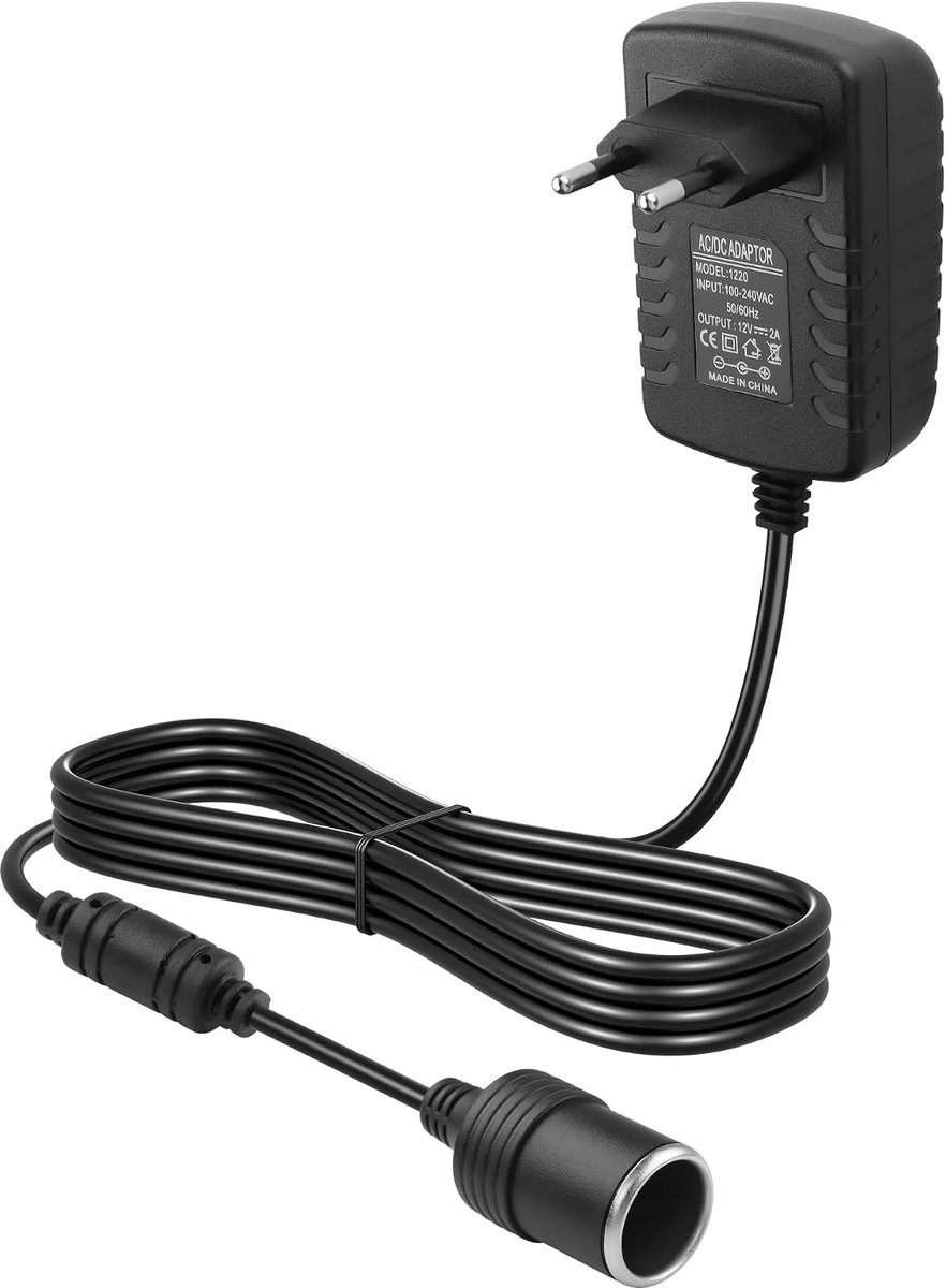 AC naar DC auto sigarettenaansteker bussen - 2,7FT kabel - 12V/2A adapter - ideaal voor autotoepassingen - ShopVlot