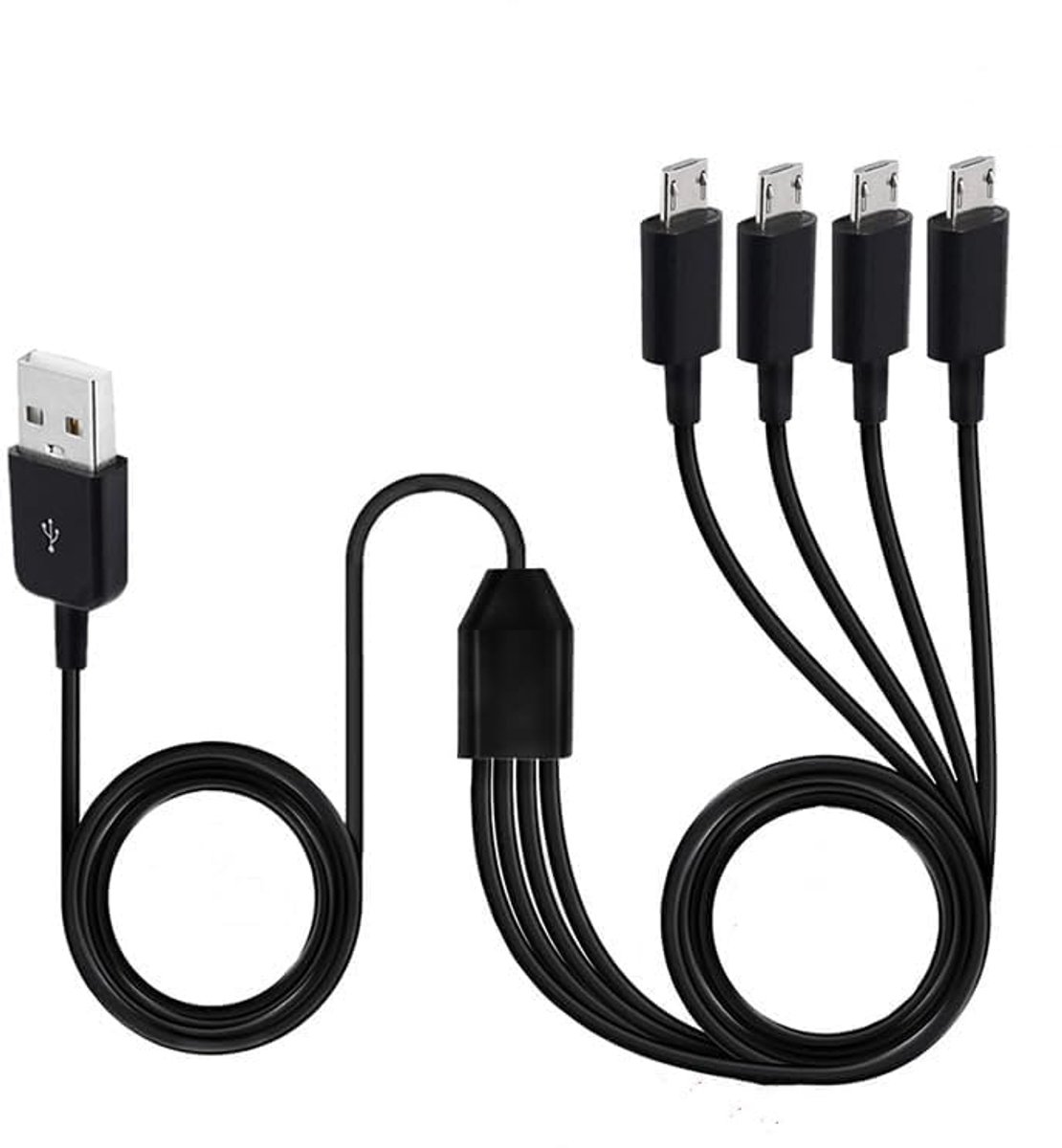 Micro USB splitter oplaadkabel 3-in-1 - 3,3 ft zwart - 4 aansluitingen - ideaal voor opladen - ShopVlot