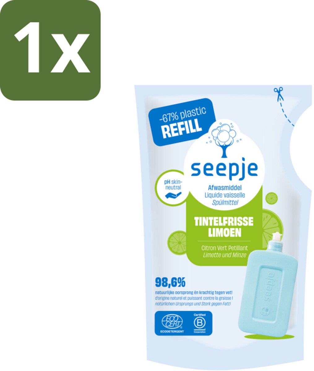 Seepje - Afwasmiddel - Duurzaam & Herbruikbaar - Re-fill - Tintelfrisse Limoen Geur - 500 ml - 1 stuk