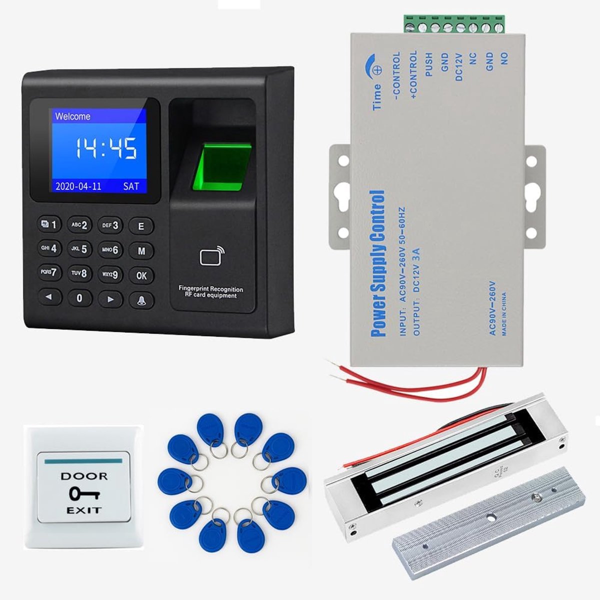 Biometrische vingerafdruk toegangscontrole kit - RFID 125KHz sleutelhanger - 180KG magnetisch slot - ShopVlot