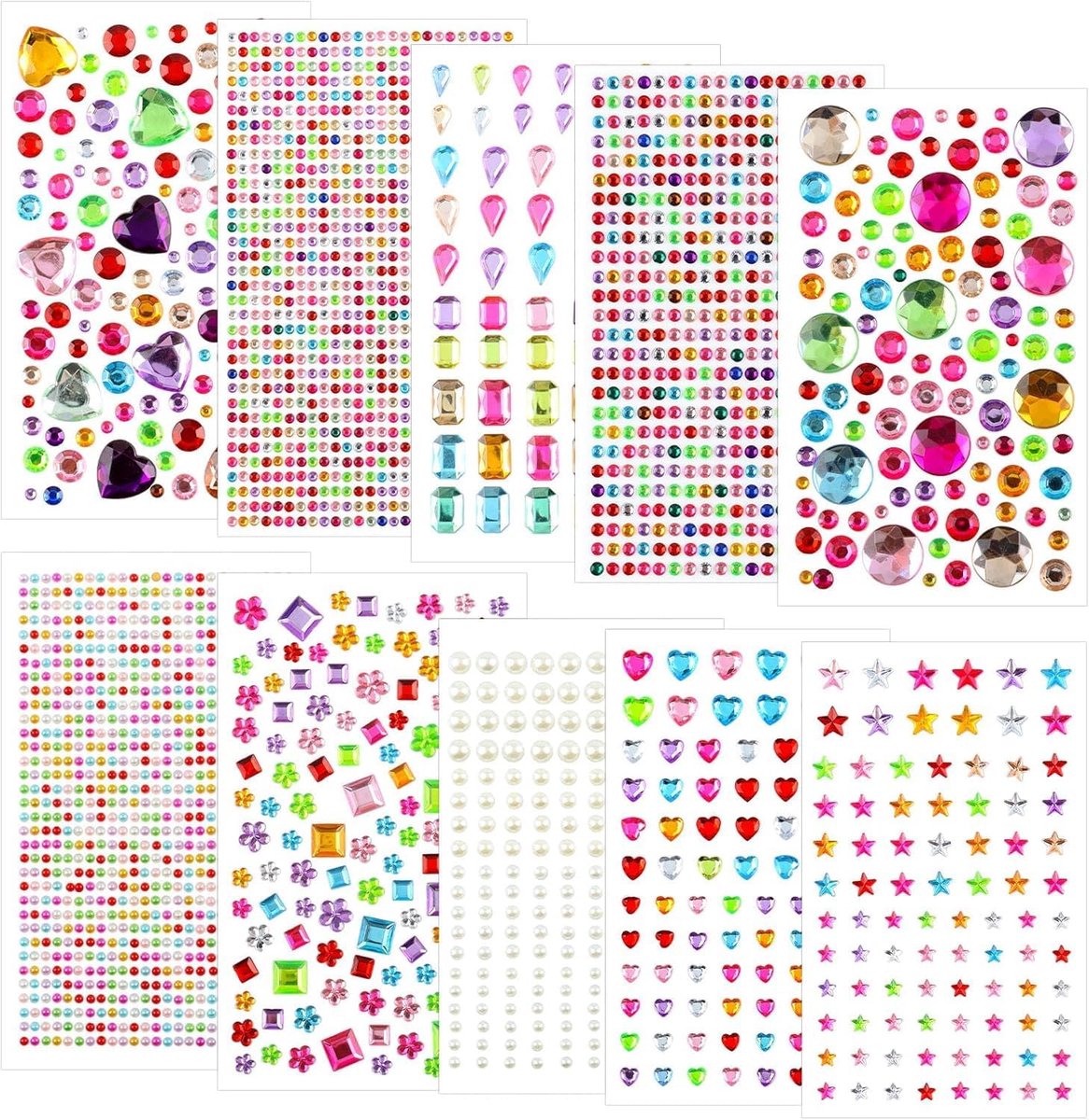 Rhinestone stickers 10 vellen - 2721 stukjes zelfklevende kristal diamanten - diverse kleuren en vormen - ShopVlot