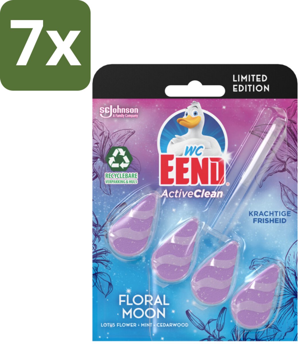 WC Eend - Active Clean Floral Moon - Toiletblok - Lotus, Munt & Cederhout Geur - 38 gr - Bulkverpakking - 7 stuks