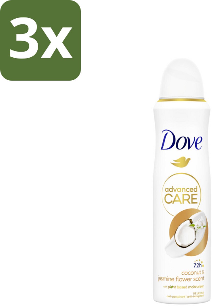 Dove Deodorant Spray - Advanced Care - Kokos & Jasmijnbloem - 150 ml - Bulkverpakking - 3 stuks
