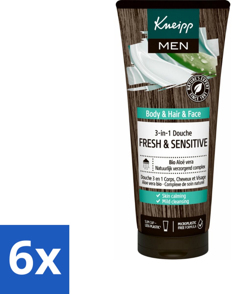Kneipp - Shampoo & Douche - Men - Fresh & Sensitive - Voor gevoelige en droge huid - 200 ml - Voordeelverpakking - 6 stuks