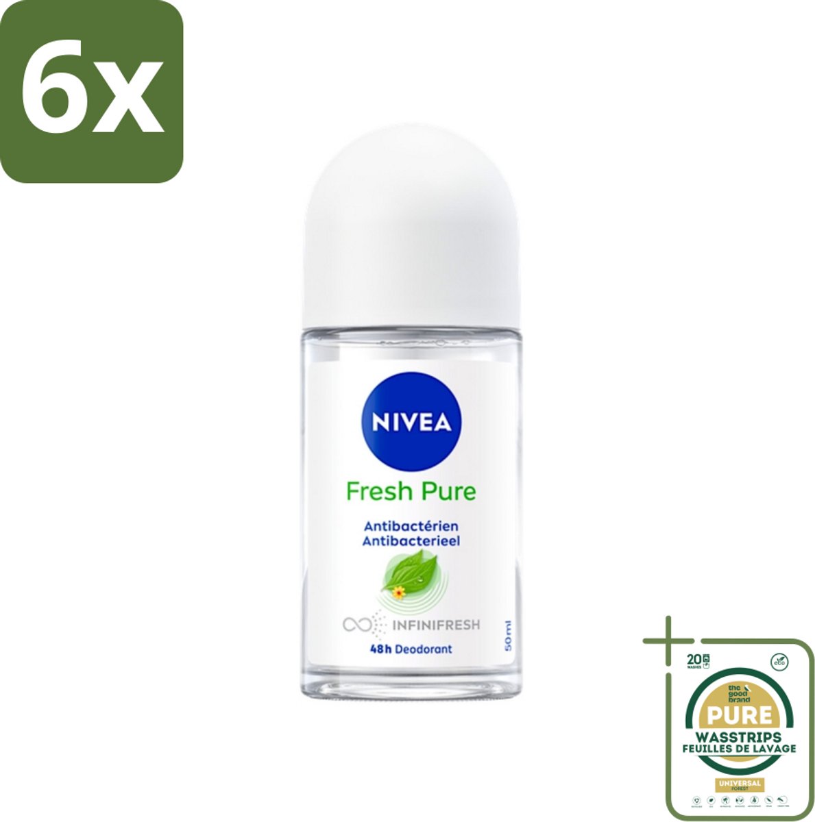NIVEA - Deodorant Roller - Frisse Puurheid - Antibacterieel - 48 Uur Werking - 50 ml - Voordeelverpakking - 6 stuks - Deodorant 50 ml - Antitranspirant