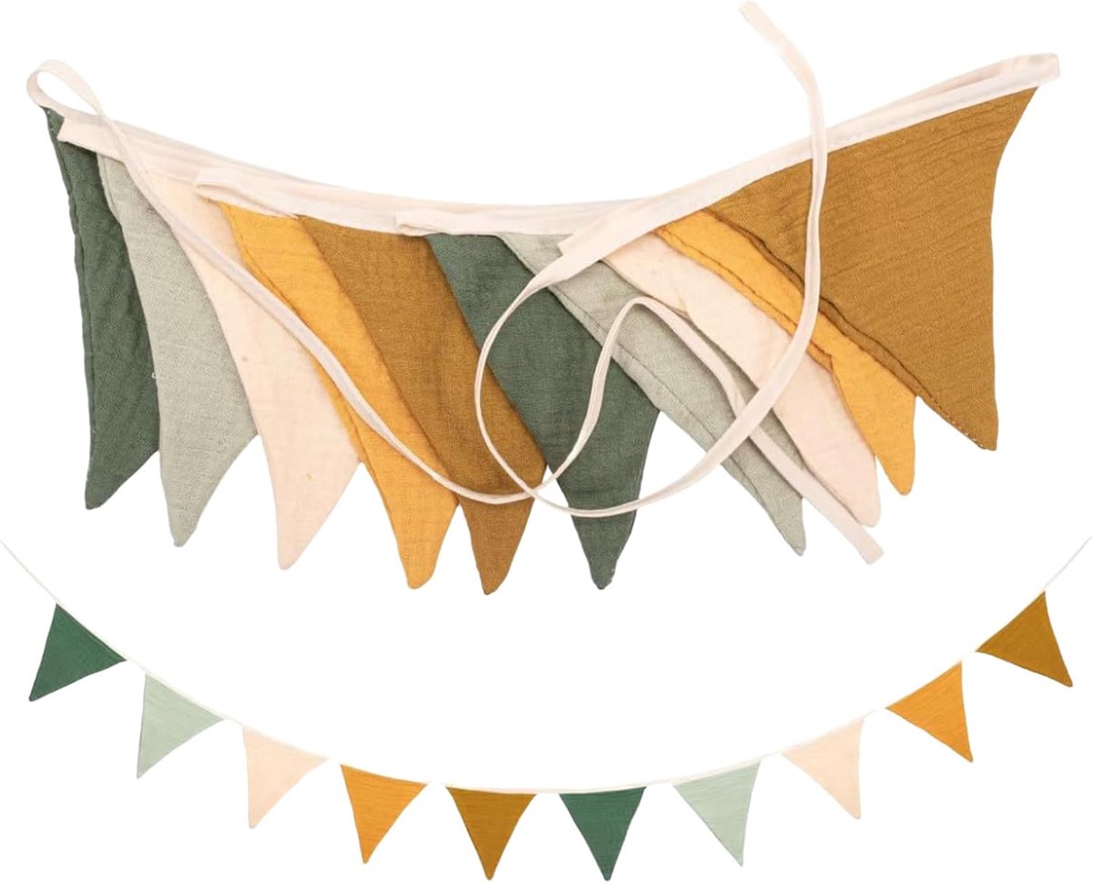 Vlaggenlijn Kinderkamer - Slinger Babykamer Jongen Muurdecoratie - Stoffen Wimpeldoek Baby Kleuren - Babykamer Decoratie - Vlaggenslinger Bed - Katoenen Slinger Decoratie