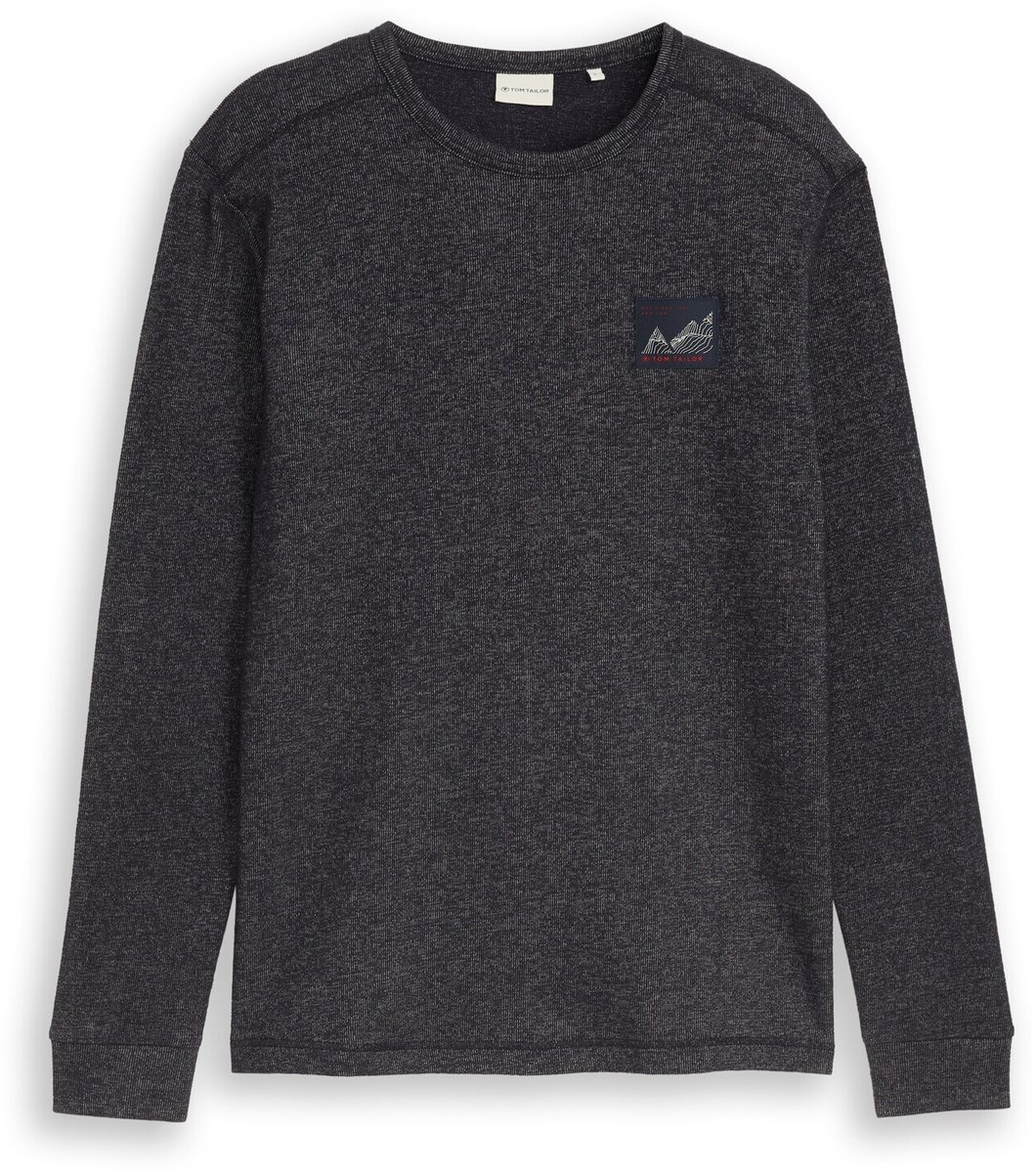 Tom Tailor - T-shirt met lange mouwen en badge - Maat XXL - navy black white structure