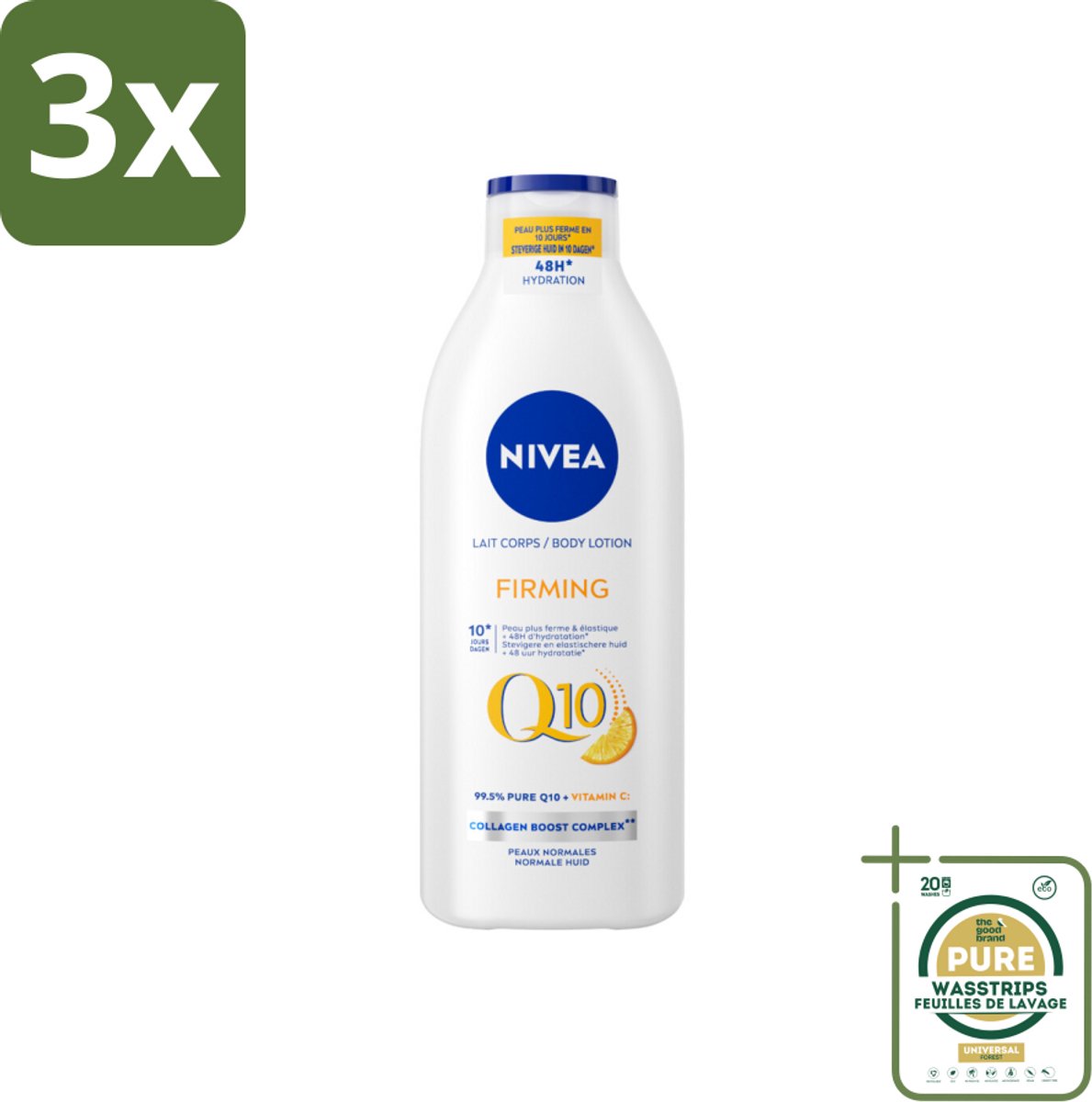 3 x Nivea - Q10 - Verstevigende Bodylotion - Vitamine C - 48 uur Hydratatie - Voor Normale Huid - 400 ml - Grootverpakking - Q10 Bodylotion - Hydratatie Huid - Versteviging Huid - Collagen Boost - Vitamine C