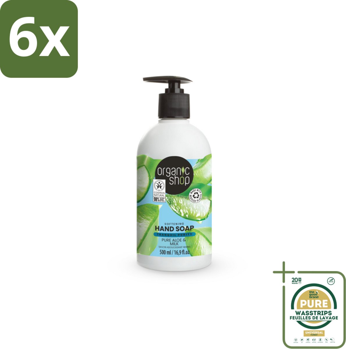 Organic Shop - Handzeep Aloe & Milk - Verzachtend en Hydraterend - 500 ml - Voordeelverpakking - 6 stuks - Hydraterende handzeep - Verzachtende handzeep