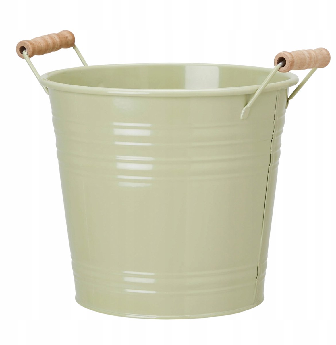 Merkloze Metalen Pot met Houten Handvatten - Groen 18x20 cm