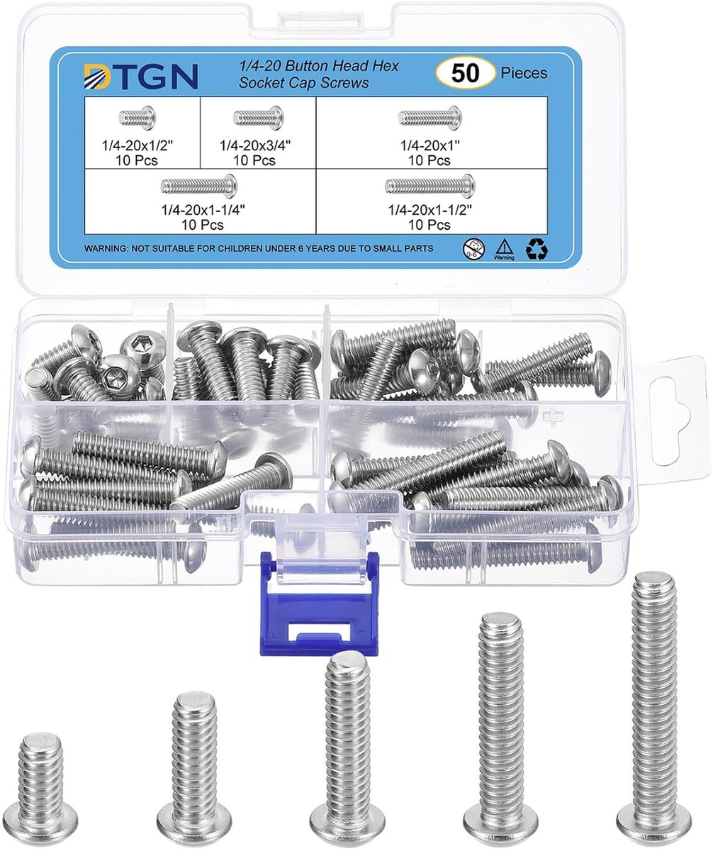 Hex kop schroeven set 1/4"-20 - Ronde kop verschillende maten - RVS 304 - Ideaal voor mobiele machine reparaties - ShopVlot