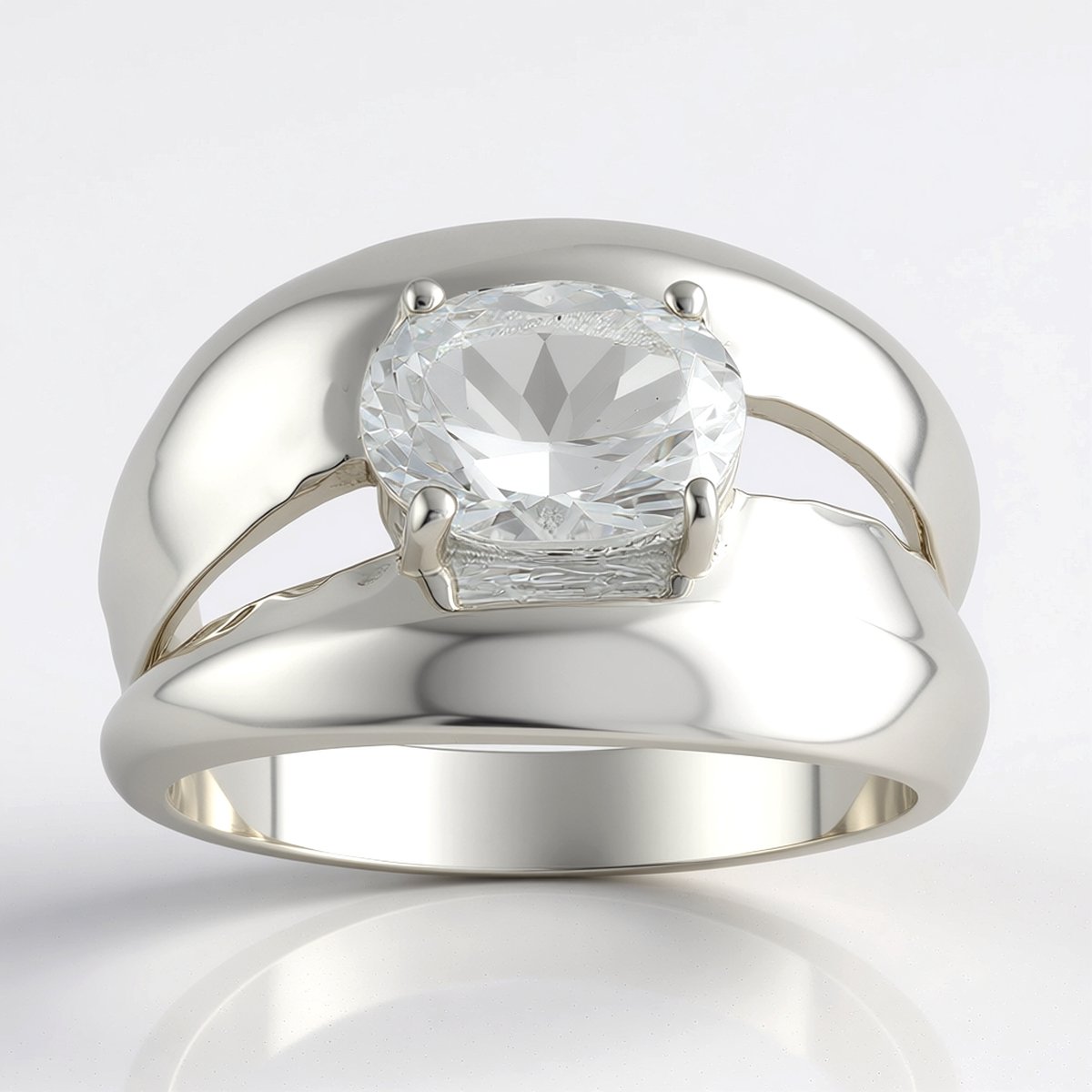 Cavill - Zilveren Ring met 1,02 ct Ovale Herkimer Kwarts uit VS - 925 Sterling Zilver met Palladium - Elegante Prongzetting - Modieuze Ring