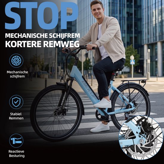 Elektrische Fiets 28 inch - 250W Achterwielmotor - 45Nm Koppel - 75 km Actieradius - Lage Instap Stadsfiets - Gletsjerblauw — afbeelding 5