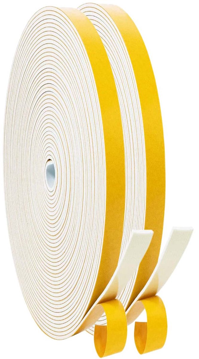 Famanu – Zelfklevende afdichtingstape voor deuren en ramen, schuimtape voor geluidsisolatie en stootzegel, 6 x 1,5 mm (B x D), 20 m, wit