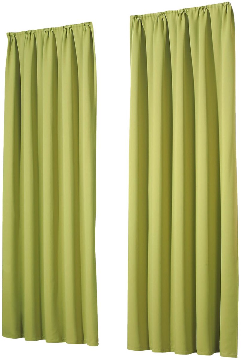 Famanu Set van 2 verduisterende gordijnen met plooiband, ondoorzichtig en thermisch, verduisterend, warmte- en koudebescherming, (h x b) 245 x 135 cm, in groen