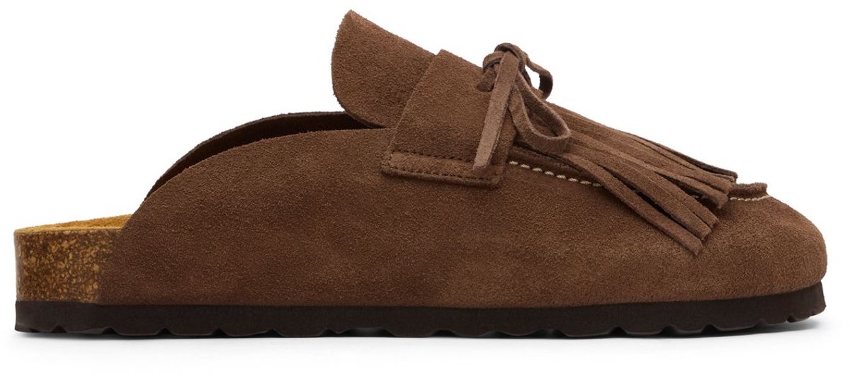 Sacha - Dames - Bruine suède clogs met franjes - Maat 41