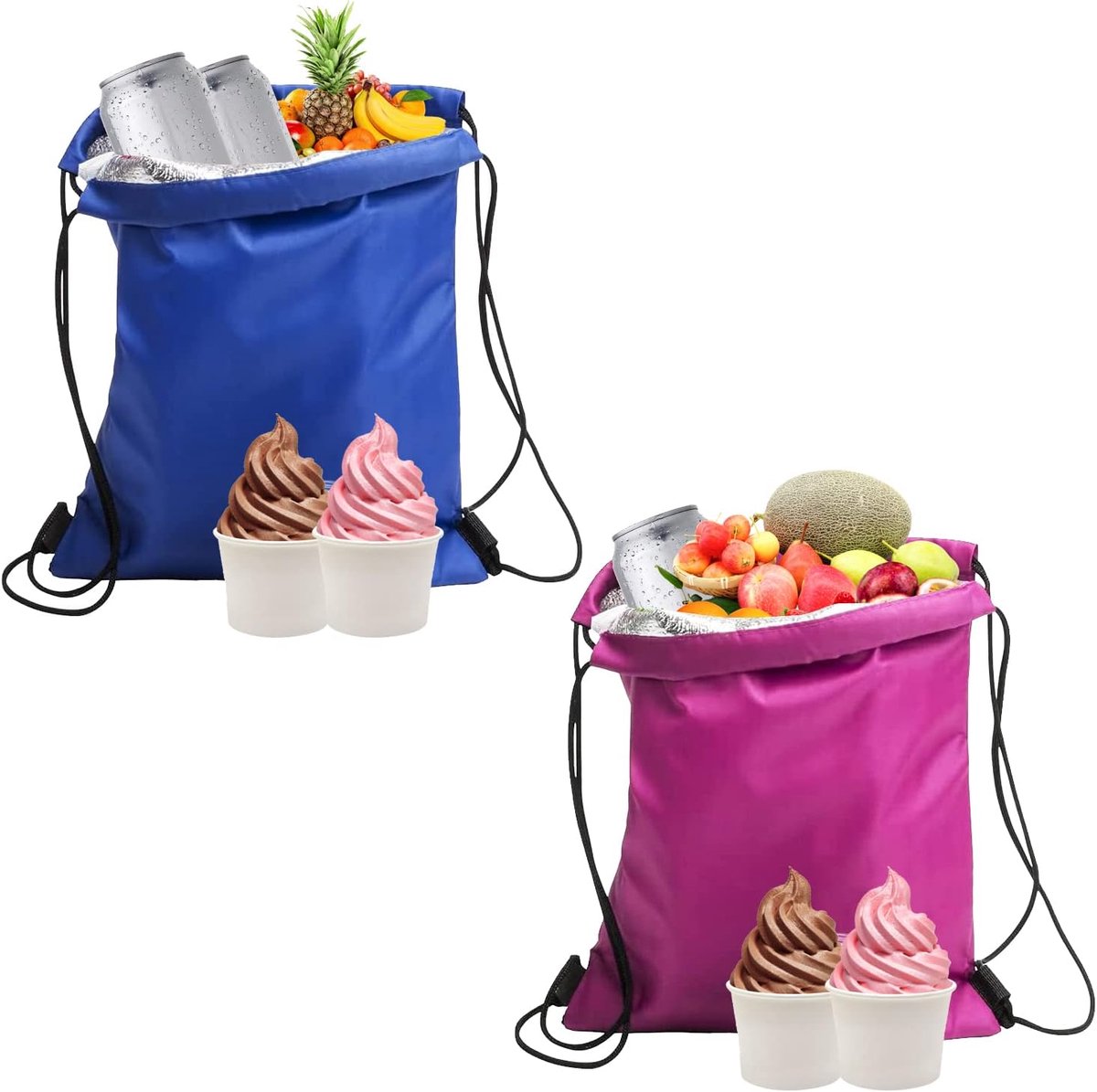 Set of 2 Insulated Drawstring Lunch Bags, Foldable Lunch Bags, Waterproof, Insulation, Cooler Bags, Lunch Bags for - ShopVlot