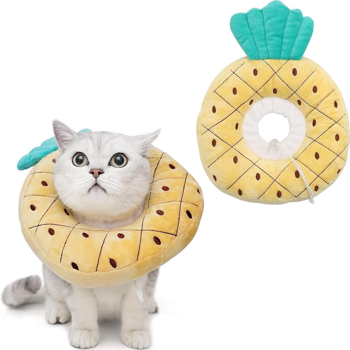Collar for Cats Dogs Protective Collar Comfort Adjustable Postoperative Collar Bite Protection Recovery (Pineapple, S) - ShopVlot