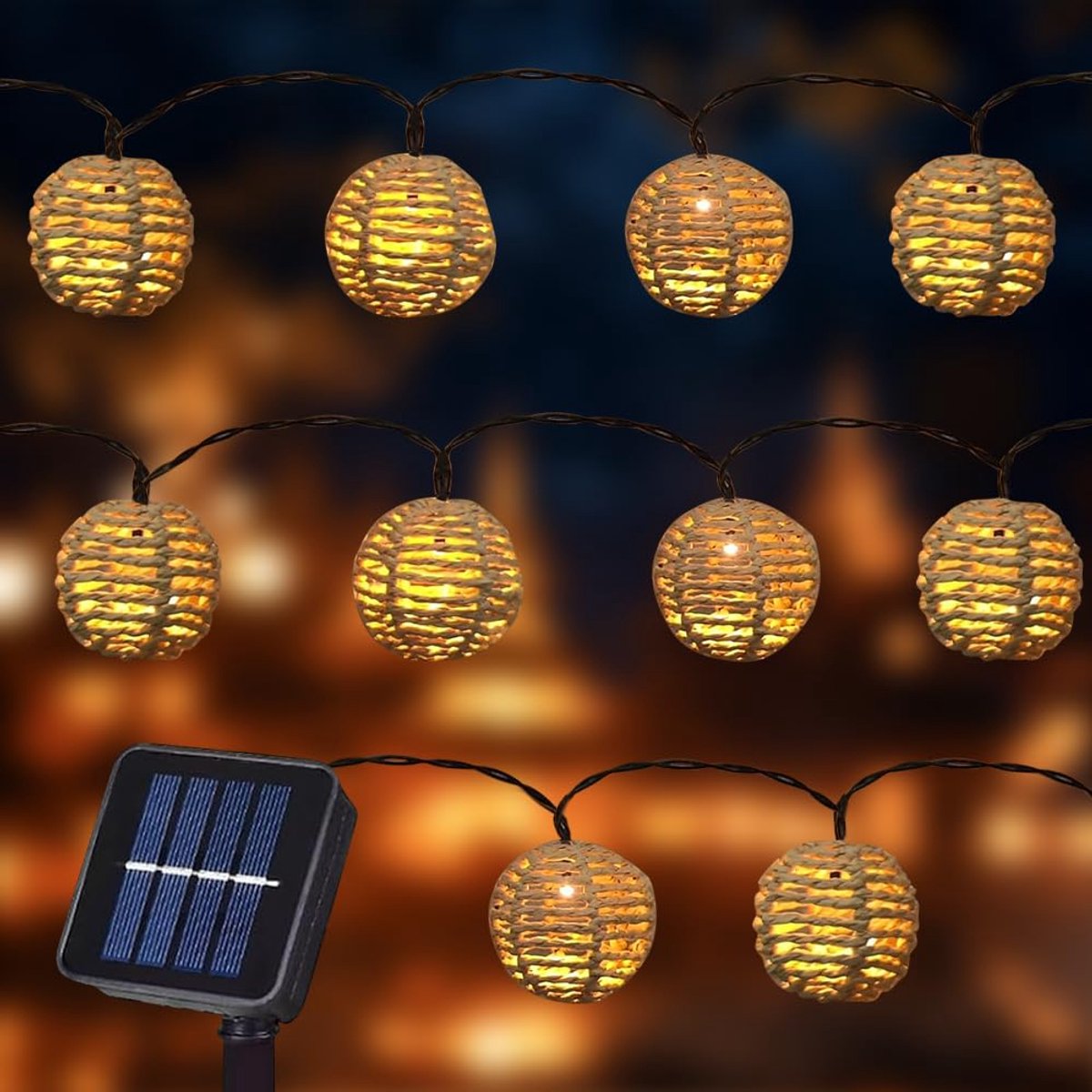 RNPKZ Rotan Ball String Lights, Outdoor Solar Fairy Lights met 10 papieren rotan ballen, weerbestendige LED - ShopVlot