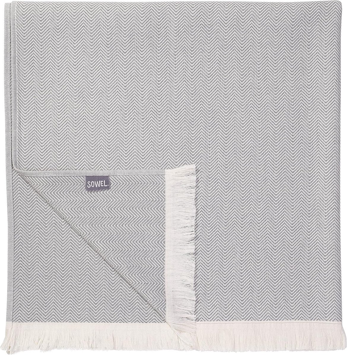 Sowel Hammam Towel Fouta Beach Towel 100% Organic Cotton 100 x 190 cm Made in Portugal Grey/Ecru - ShopVlot