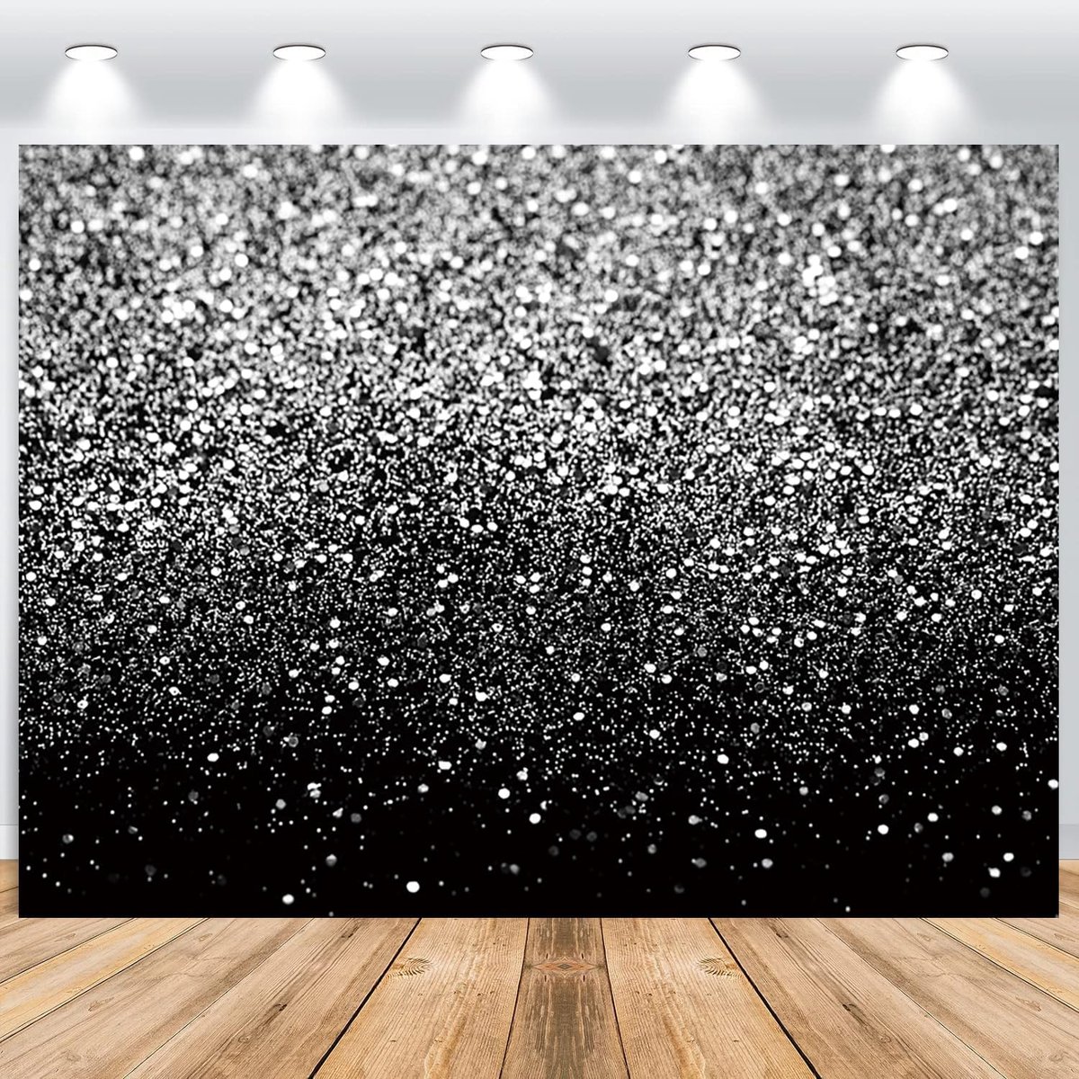 Zilveren achtergrond, achtergrond met glitter zilveren deeltjes, zwarte droomthema, fotoachtergrond, vinyl - ShopVlot