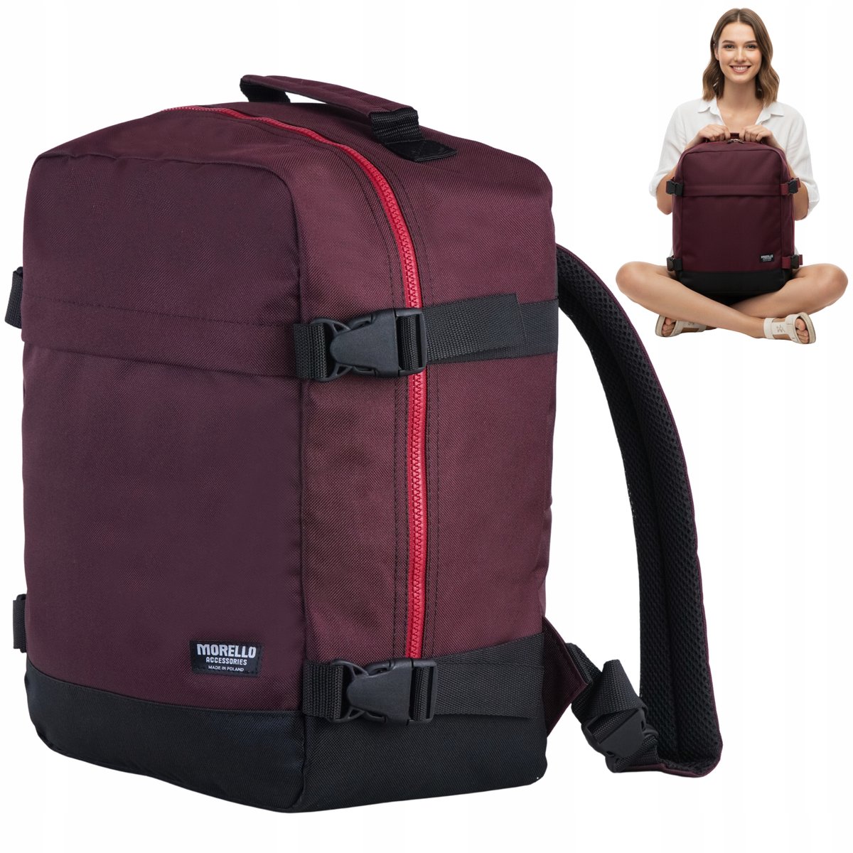 Merkloos handbagage backpack 40x30x20cm, ideaal voor Ryanair & Wizz Air