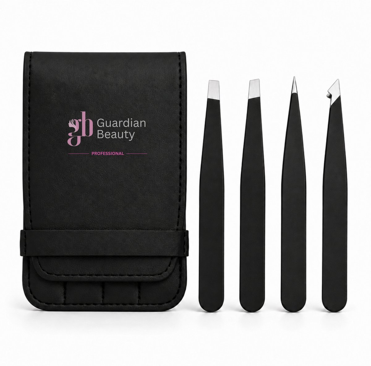 Guardian Beauty Wenkbrauw Pincetten Set - RVS - 4-delig met Opbergtas