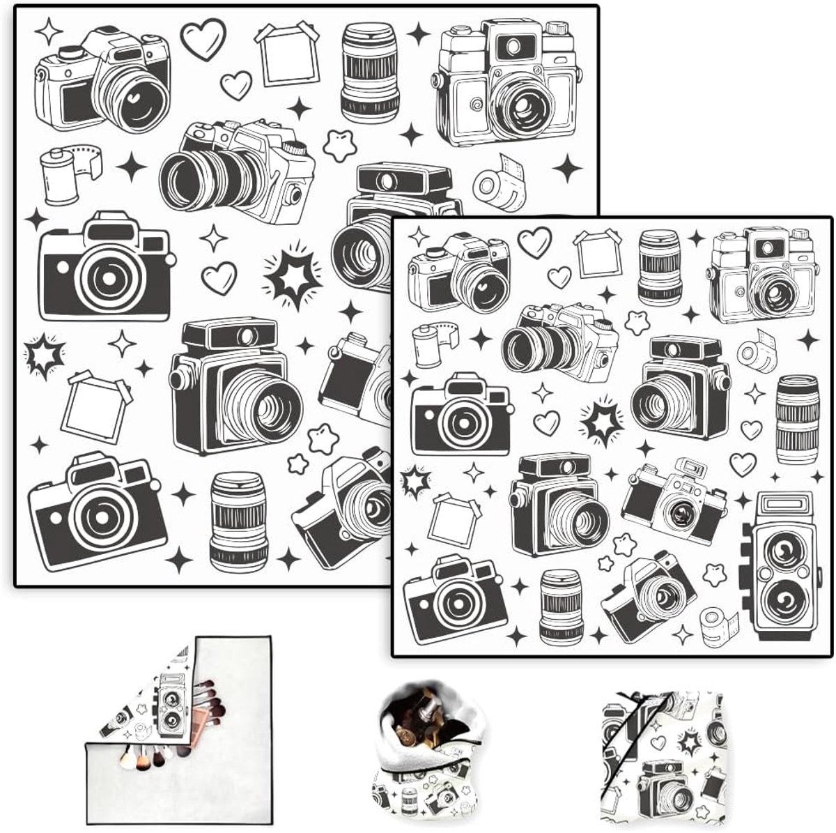 2 Sheets Travel Makeup Bags, Self Adhesive Magic Cloth, Vintage Camera Makeup Bag, Reusable Portable Makeup Bag - ShopVlot