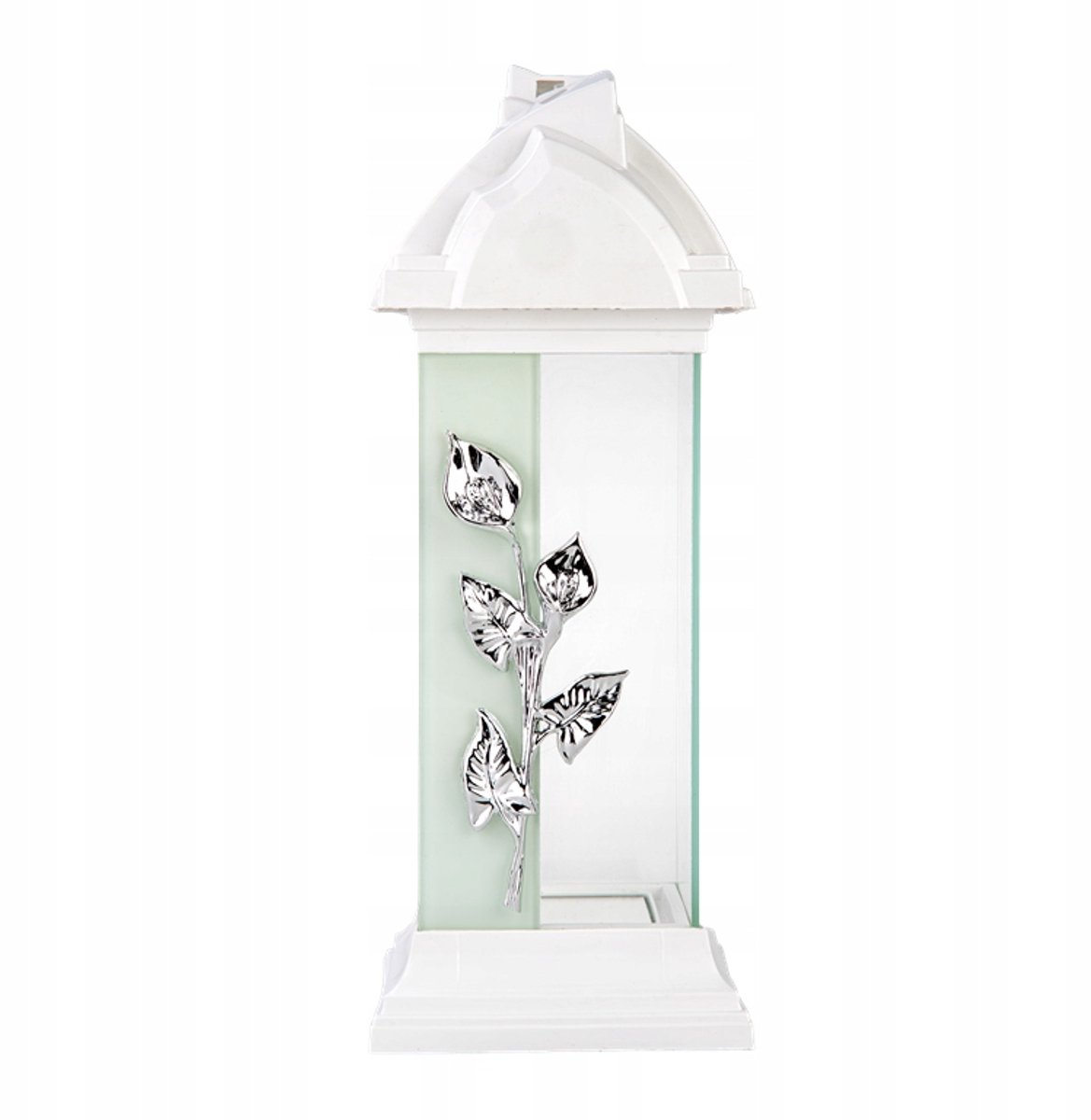 Elegante witte grafkapel lantaarn met zilveren bloem, 38 cm