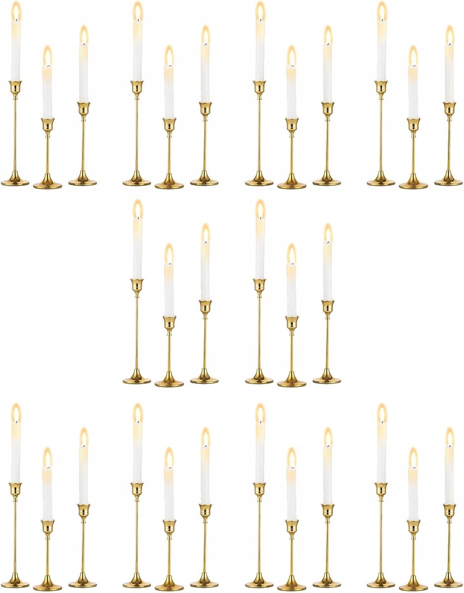 Set van 3 Gouden Metalen Kandelaars - 15/18.5/23.5 cm