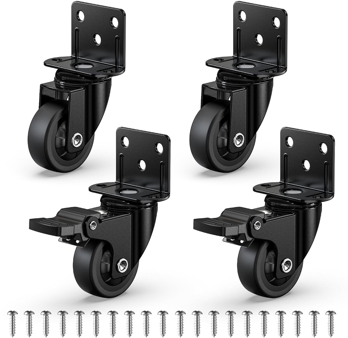 Zijmontage-wielen 32 mm - set van 4 - zwart - draagkracht tot 136 kg voor smalle meubels - ShopVlot