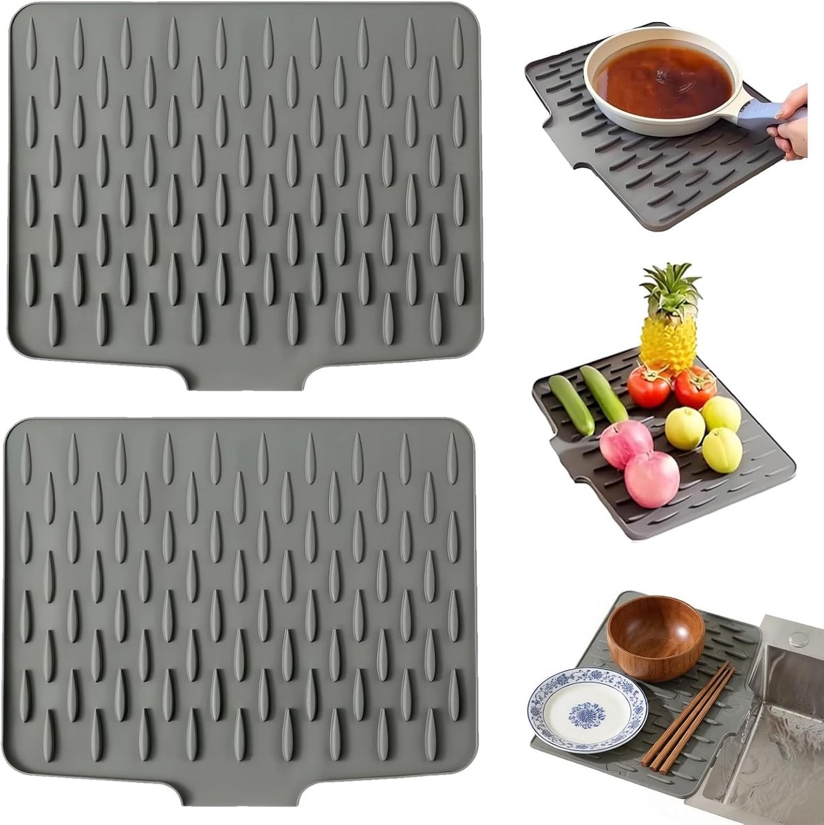 Afdruipmat 32 x 25 cm - antislip siliconen - lekvrij en hittebestendig - efficiënte droging servies - ShopVlot