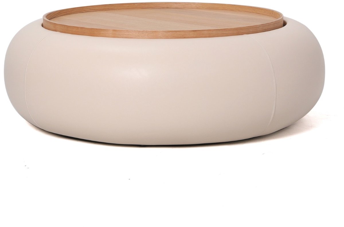 DÉJA Living Salontafel Draby - Beige/Naturel - PU Leer - Ø102x34cm