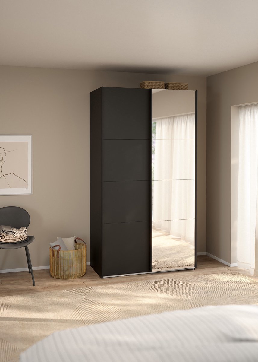 Giga Living Kledingkast Catania - Zwart - Incl. Spiegel - 119x67x220cm