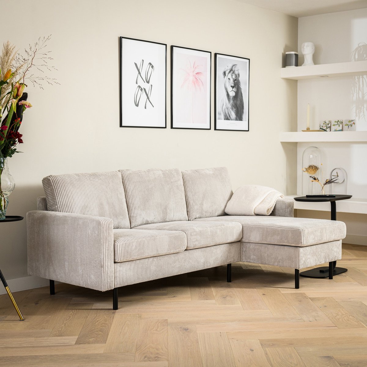 Bank 3-Zits Ribstof Naturel - Bank Roard - 200x135cm - Giga Meubel