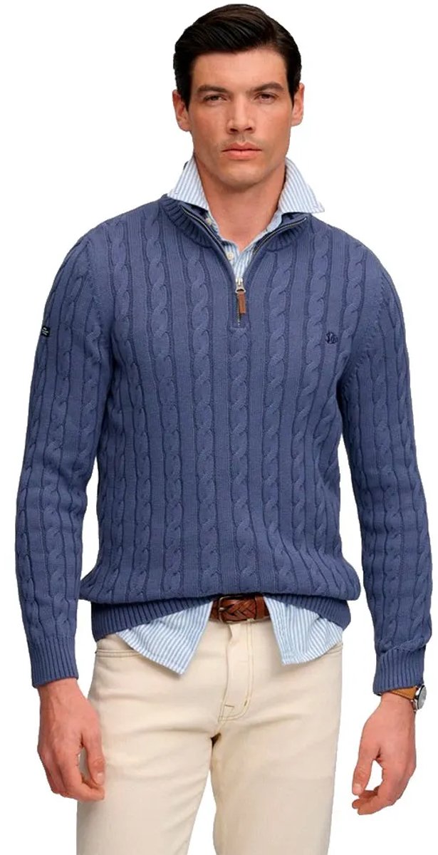 Superdry Preppy Cable Half-Zip Trui Slanke Pasvorm Heren Sweaters Marineblauw