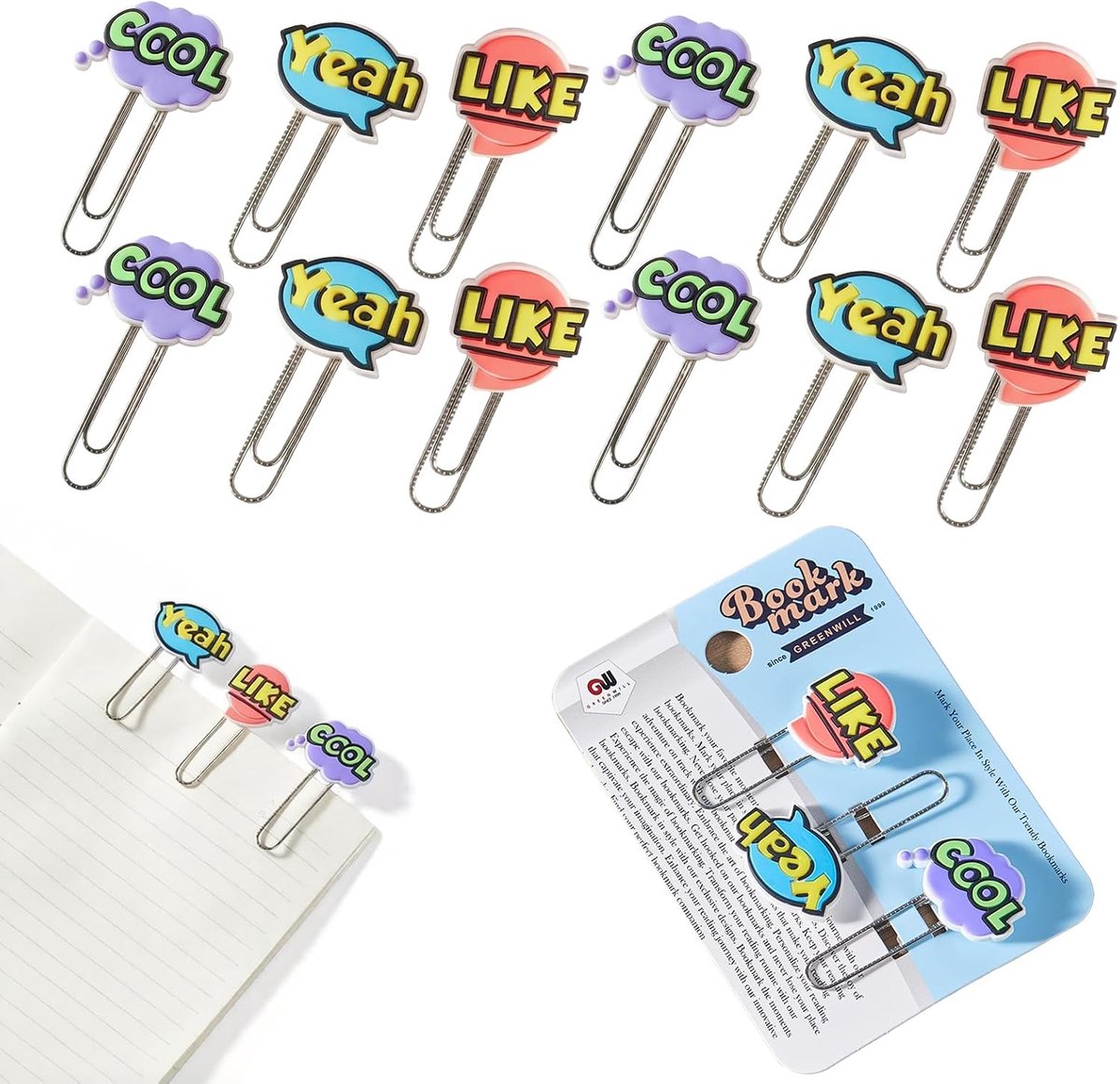 Paperclips grote schattige motieven - kleurrijke memoclip - 12 stuks voor kantoor of knutselen - ShopVlot