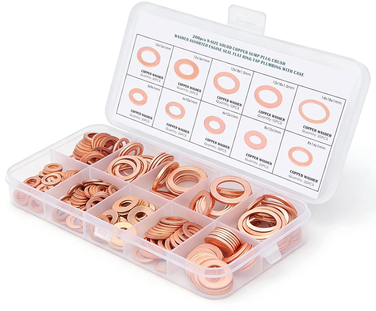 Sealing rings set 200 stuks - 9 maten - koper - hoge afdichtingsprestaties - ShopVlot