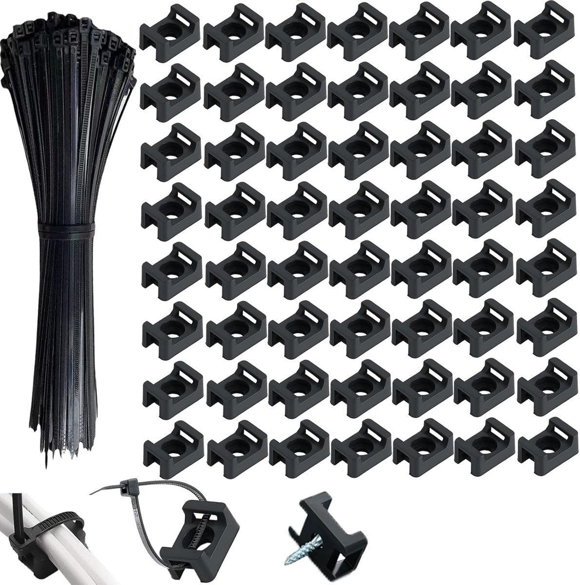 Kabelbinders 100 stuks 300mm x 4.8mm - Zwart - UV-bestendig - Ideaal voor kabelbeheer - ShopVlot