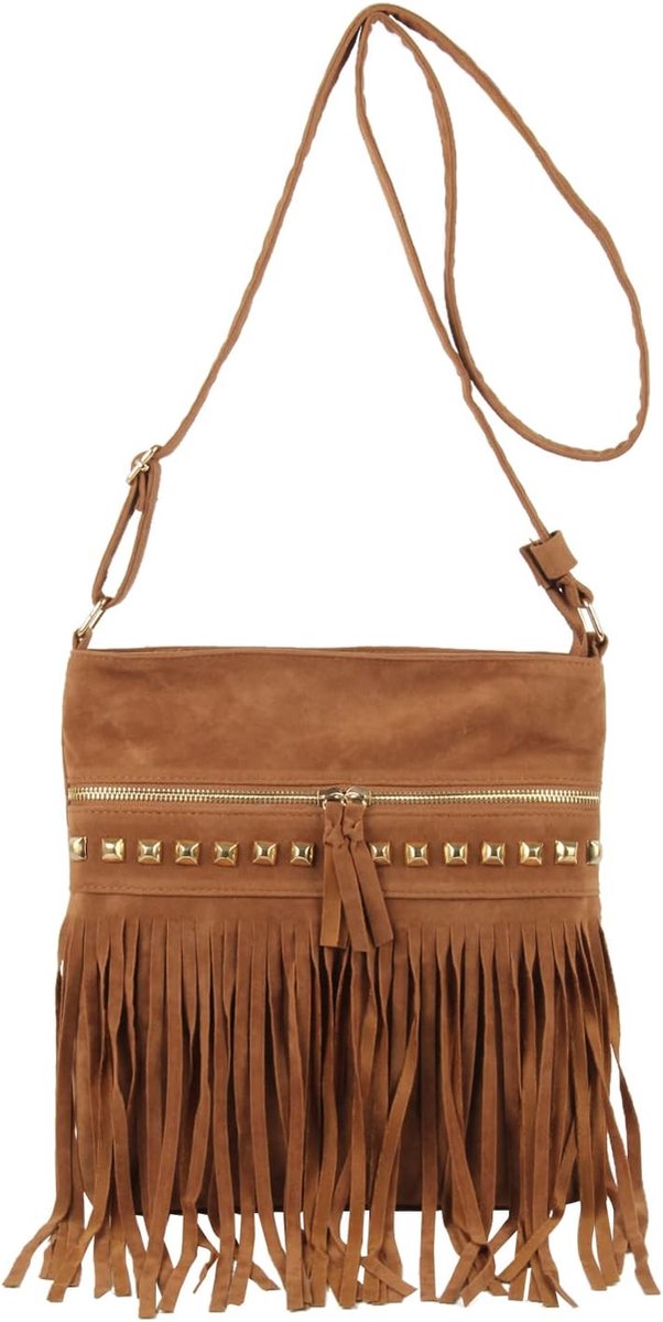 Hobo tas dames - kleine maat - bruin - trendy franjes - ideaal voor dagelijks gebruik - ShopVlot