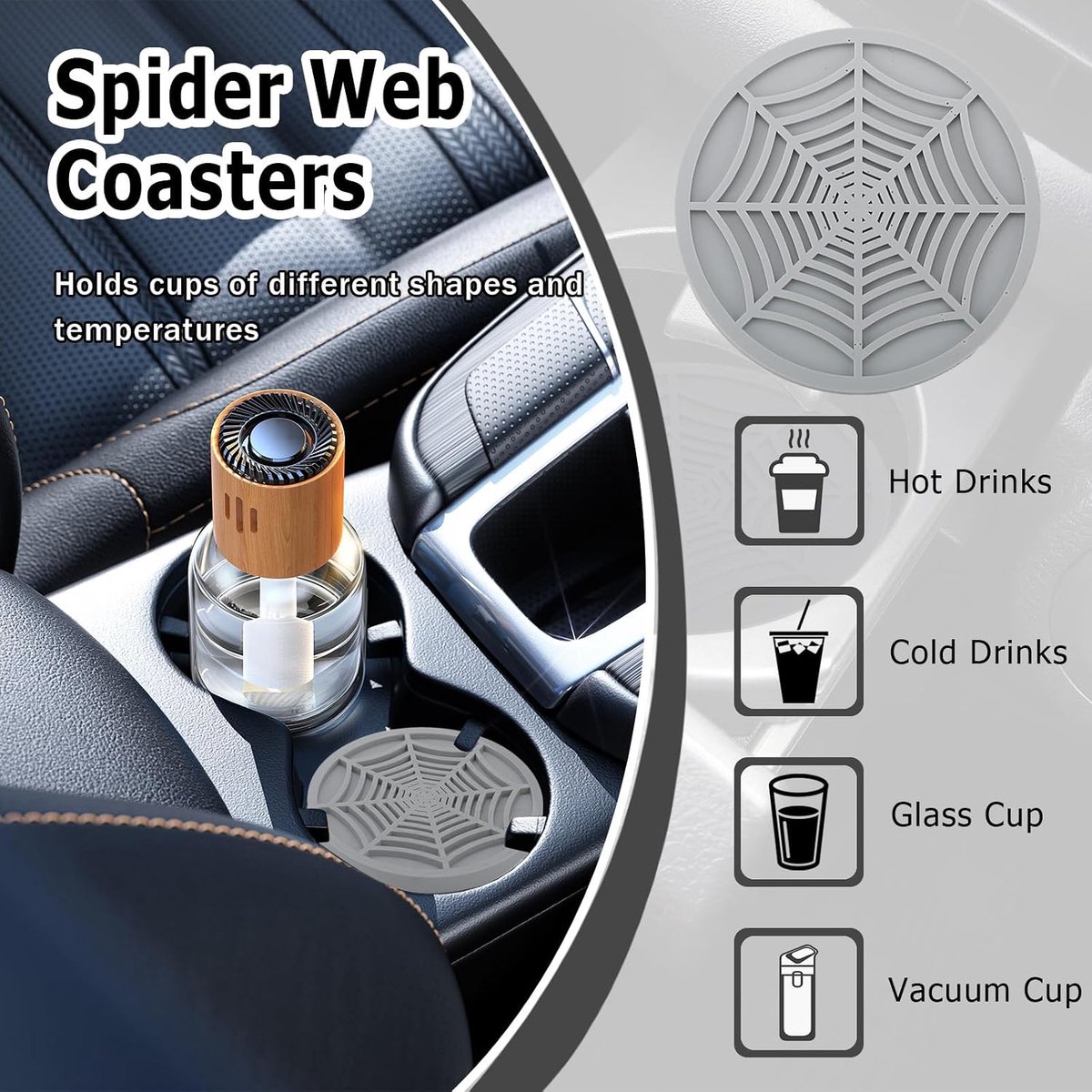 Auto-onderzetters 2 stuks - antislip PVC drinkmat - spinnenweb ontwerp - voorkomt morsen - ShopVlot