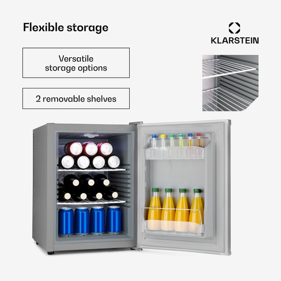 Klarstein Minikoelkast voor kamer, 40L minikoelkast voor drankjes & cosmetica, Kleine minibar, Koelkast klein & stil, Verstelbare schappen, Kleine skincare koelkast 6-15°C van Klarstein — afbeelding 3