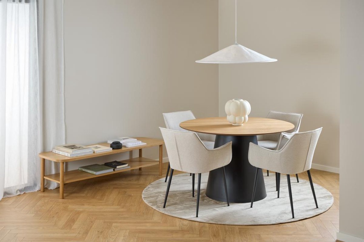 Giga Living Eetkamerstoel Bornholm - Met Armleuning Beige - Stof & Staal - Set van 2